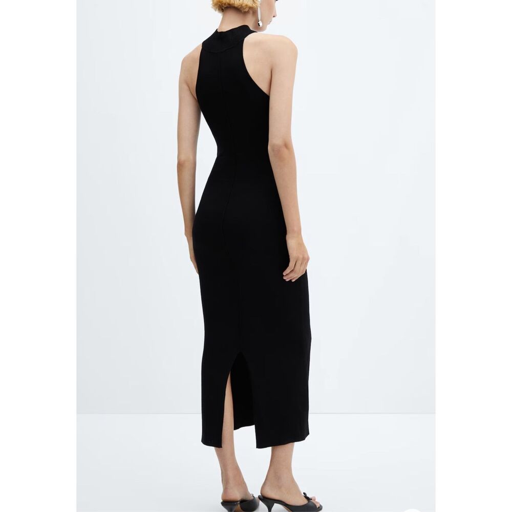 Mango Fitted Dress with Black Slit Black Size M - Picture 4 of 6